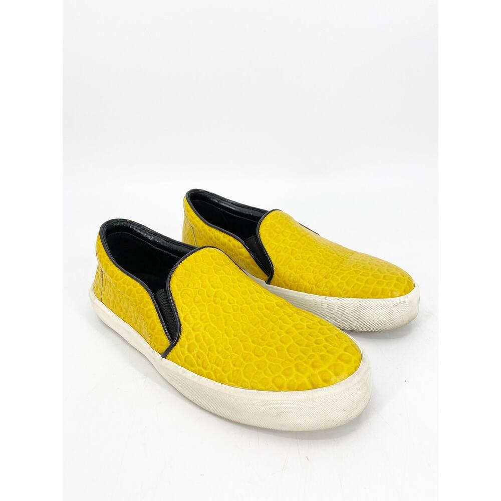Burberry Yellow Croc Textured Leather Slip-On Flat Sneakers Size 35